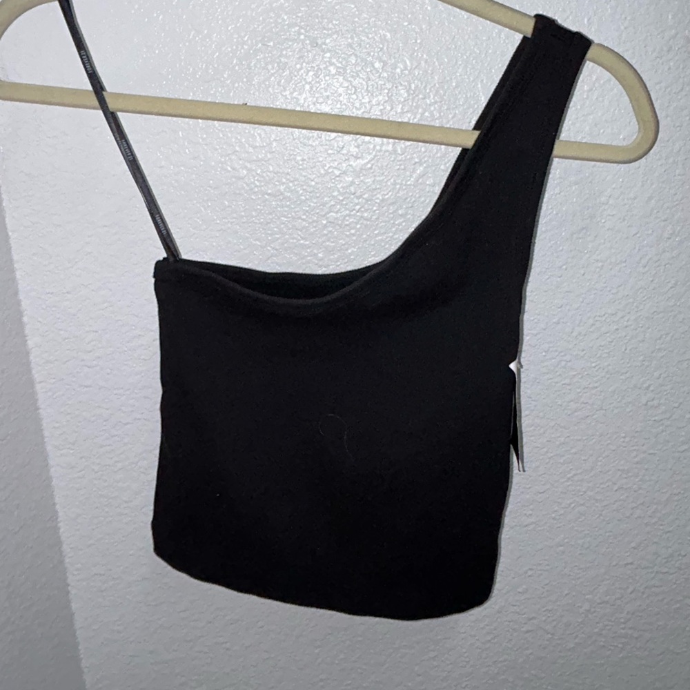NWT Black Forever 21 Ribbed One-Shoulder Top Size Small